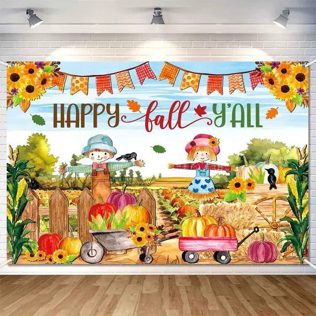 Alt view image 2 of 7 - Fall Pumpkin Patch Backdrop Banner Large Happy Fall Backdrop Banners for Inside Outside Kids Autumn Harvest Pumpkin Patch Party Decorations Outdoor Photography Background 7x5 ft