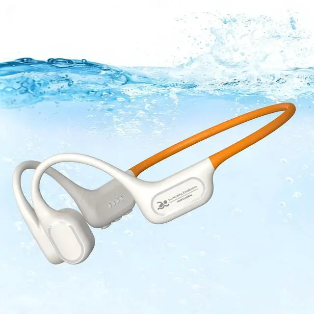 Main image of Soft Liquid Silicone Bone Conduction Swimming Headphones Underwater,IPX8 Waterproof Earbuds,Open Ear Swim Headphone with Skin-Friendly Silicone/Built-in 32G MP3-Player Earphones for Swim-Beige Orange
