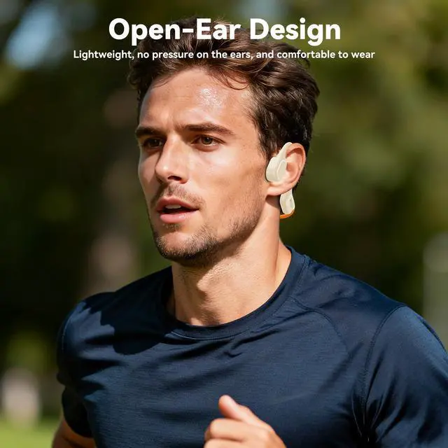 Alt view image 6 of 6 - Soft Liquid Silicone Bone Conduction Swimming Headphones Underwater,IPX8 Waterproof Earbuds,Open Ear Swim Headphone with Skin-Friendly Silicone/Built-in 32G MP3-Player Earphones for Swim-Beige Orange