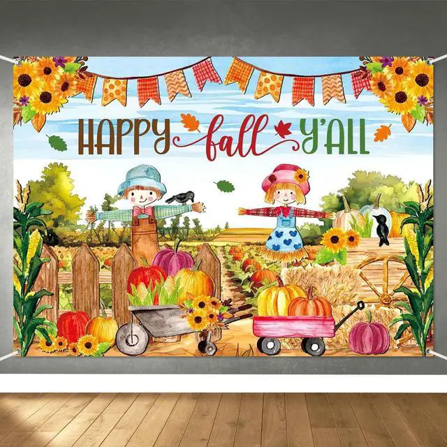 Main image of Fall Pumpkin Patch Backdrop Banner Large Happy Fall Backdrop Banners for Inside Outside Kids Autumn Harvest Pumpkin Patch Party Decorations Outdoor Photography Background 7x5 ft