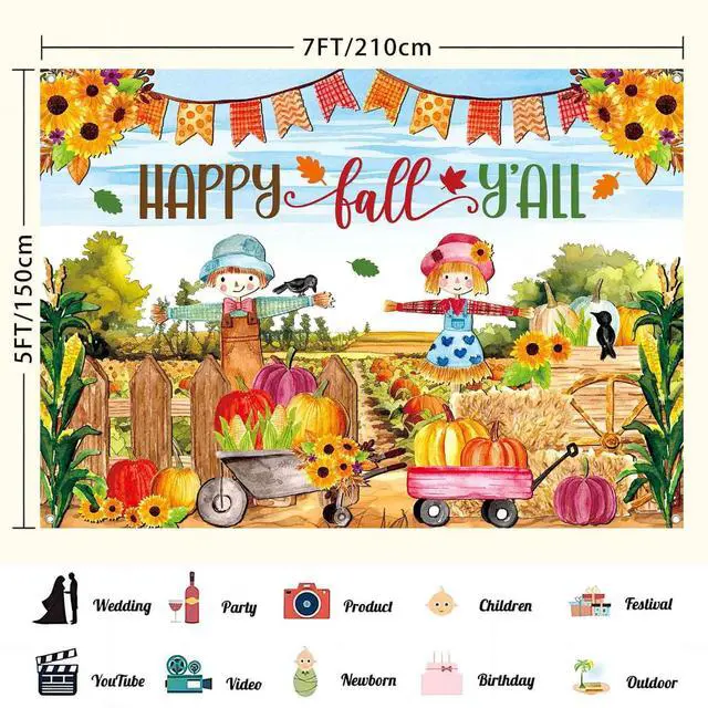 Alt view image 3 of 7 - Fall Pumpkin Patch Backdrop Banner Large Happy Fall Backdrop Banners for Inside Outside Kids Autumn Harvest Pumpkin Patch Party Decorations Outdoor Photography Background 7x5 ft