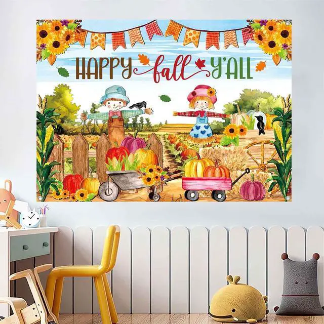 Alt view image 4 of 7 - Fall Pumpkin Patch Backdrop Banner Large Happy Fall Backdrop Banners for Inside Outside Kids Autumn Harvest Pumpkin Patch Party Decorations Outdoor Photography Background 7x5 ft