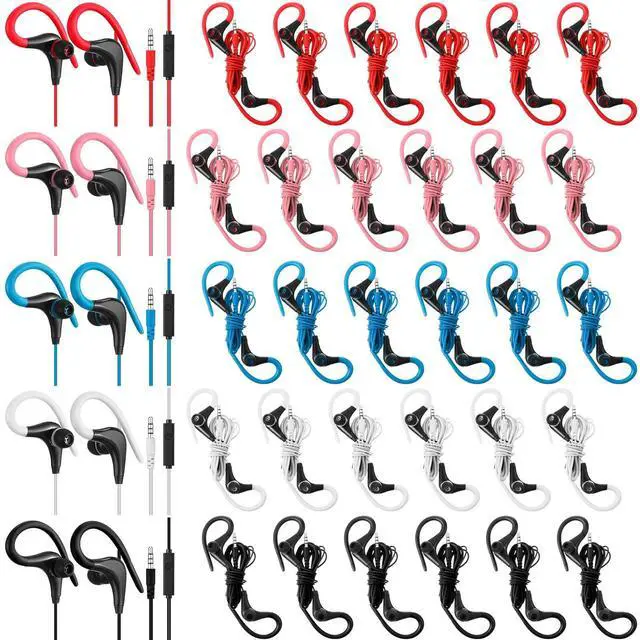 Main image of 30 Pcs Over The Ear Earbuds Wired Sport Running Earphones Bulk 3.5 MM Plug Jack Wired Earbuds with Microphone Sweatproof Wrap Around Headphones with Over Ear Hook, 5 Colors