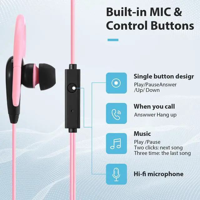 Alt view image 3 of 6 - 30 Pcs Over The Ear Earbuds Wired Sport Running Earphones Bulk 3.5 MM Plug Jack Wired Earbuds with Microphone Sweatproof Wrap Around Headphones with Over Ear Hook, 5 Colors