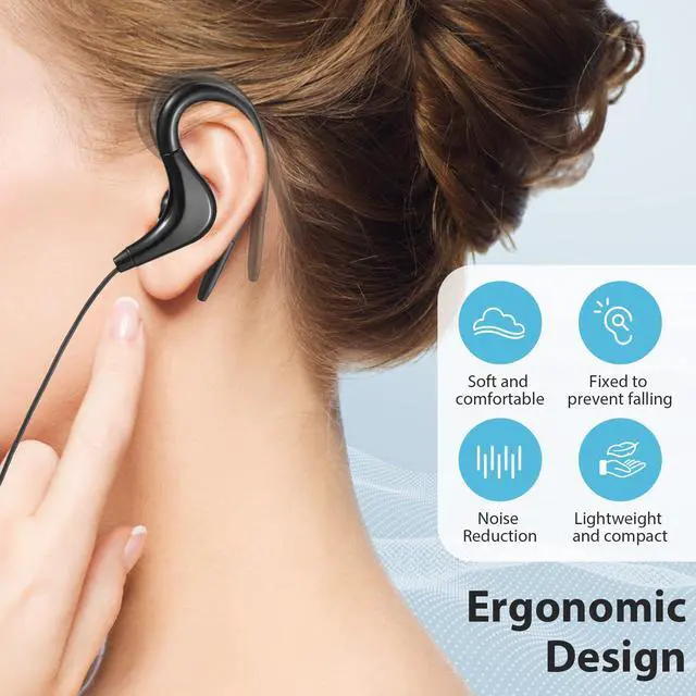 Alt view image 5 of 6 - 30 Pcs Over The Ear Earbuds Wired Sport Running Earphones Bulk 3.5 MM Plug Jack Wired Earbuds with Microphone Sweatproof Wrap Around Headphones with Over Ear Hook, 5 Colors