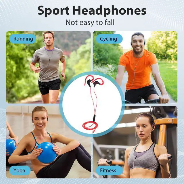 Alt view image 6 of 6 - 30 Pcs Over The Ear Earbuds Wired Sport Running Earphones Bulk 3.5 MM Plug Jack Wired Earbuds with Microphone Sweatproof Wrap Around Headphones with Over Ear Hook, 5 Colors