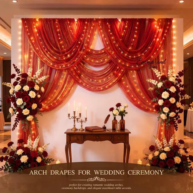 Alt view image 5 of 7 - Wedding Arch Draping Fabric 28" x19FT Burnt Maple Shimmery Sheer Fabric Drapes 2 Panels Arch Backdrop Curtains for Wedding Decor Ceremony Birthday Party Baby Shower Home Decoration
