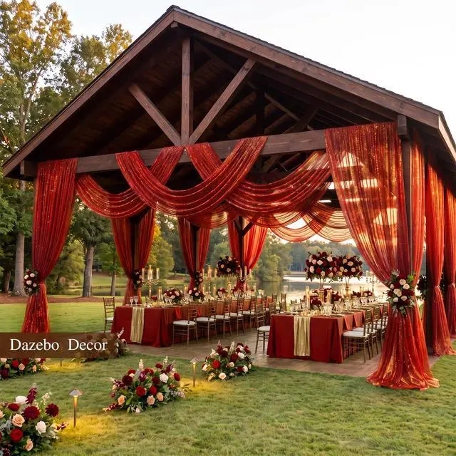 Alt view image 7 of 7 - Wedding Arch Draping Fabric 28" x19FT Burnt Maple Shimmery Sheer Fabric Drapes 4 Panels Arch Backdrop Curtains for Wedding Decor Ceremony Birthday Party Baby Shower Home Decoration