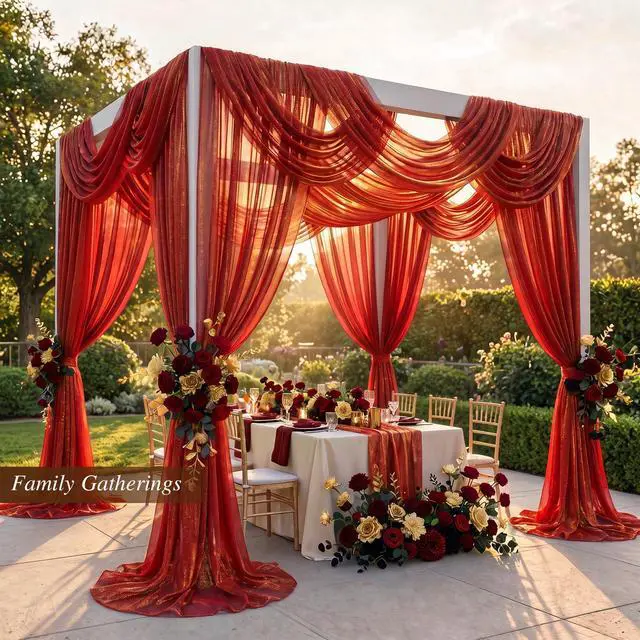 Alt view image 6 of 7 - Wedding Arch Draping Fabric 28" x19FT Burnt Maple Shimmery Sheer Fabric Drapes 2 Panels Arch Backdrop Curtains for Wedding Decor Ceremony Birthday Party Baby Shower Home Decoration