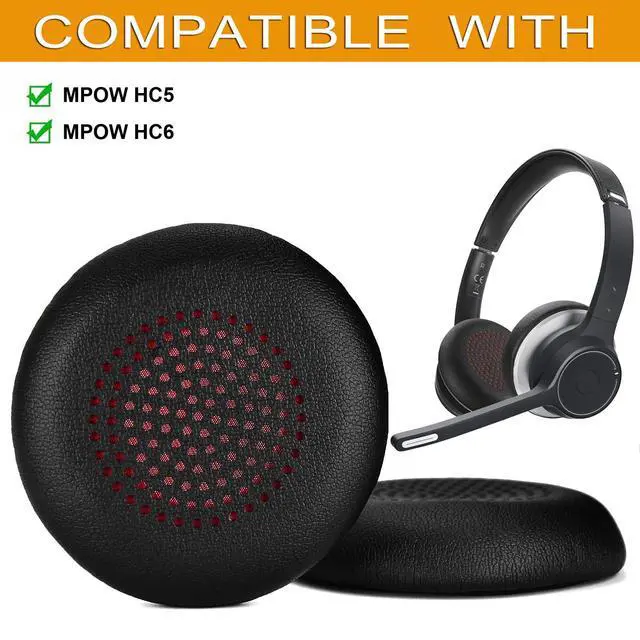 Alt view image 2 of 7 - HC5 HC6 Ear Pads - Replacement Ear Cushion Cover Compatible with MPOW HC5 HC6 Noise Cancelling Headphones,Softer Leather,High-Density Noise Cancelling Foam