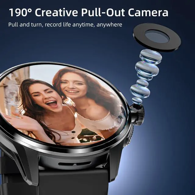 Alt view image 3 of 3 - 4G SIM Card Smart Watch,1.6" AMOLED 3GB+32GB Android Smartwatch with Rotating Camera WiFi GPS Fitness Activity Tracker Watch for Men Women (Black)