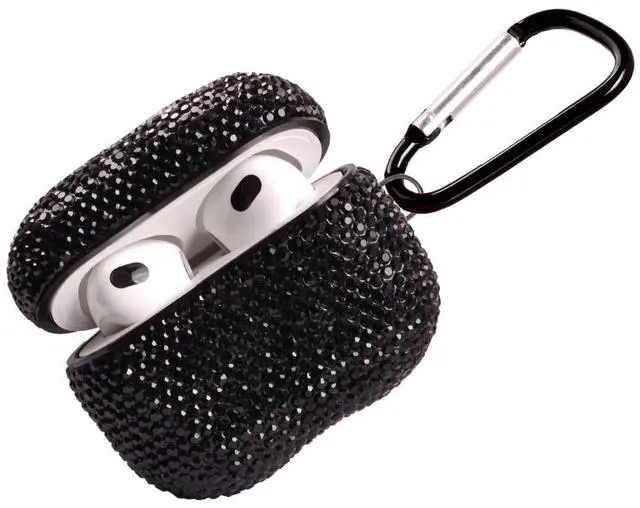 Main image of Sparkly Case Compatible with AirPods 3rd Generation with Keychain,Shockproof Protective Premium Bling Rhinestone Cover Skin for AirPods 3 Charging Case (Black not Pro)