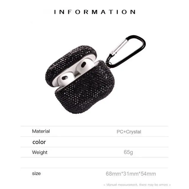 Alt view image 2 of 6 - Sparkly Case Compatible with AirPods 3rd Generation with Keychain,Shockproof Protective Premium Bling Rhinestone Cover Skin for AirPods 3 Charging Case (Black not Pro)