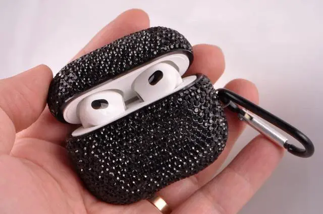 Alt view image 3 of 6 - Sparkly Case Compatible with AirPods 3rd Generation with Keychain,Shockproof Protective Premium Bling Rhinestone Cover Skin for AirPods 3 Charging Case (Black not Pro)