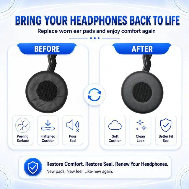 Alt view image 3 of 7 - Replacement Ear Pads for Jabra Evolve 75(75UC 75MS 75SE) On-Ear Wireless Headphone, Ear Cups Cover, Soft LeatherMemory Foam Headset Cushions-Black (Do not fit Jabra Evolve2 75)