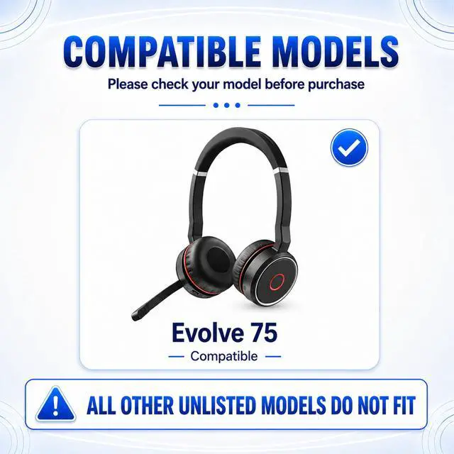 Alt view image 2 of 7 - Replacement Ear Pads for Jabra Evolve 75(75UC 75MS 75SE) On-Ear Wireless Headphone, Ear Cups Cover, Soft LeatherMemory Foam Headset Cushions-Black (Do not fit Jabra Evolve2 75)