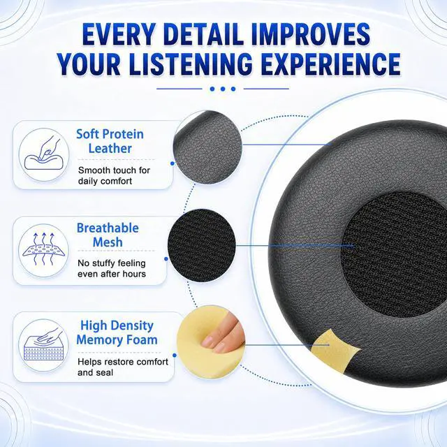 Alt view image 5 of 7 - Replacement Ear Pads for Jabra Evolve 75(75UC 75MS 75SE) On-Ear Wireless Headphone, Ear Cups Cover, Soft LeatherMemory Foam Headset Cushions-Black (Do not fit Jabra Evolve2 75)