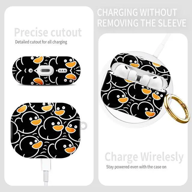 Alt view image 3 of 7 - Compatible with AirPod Pro 3rd Gen(2025) Case,Protective Case for AirPod Pro 3rd Gen, Shockproof with Carabiner, Wireless Charging Compatible for Women Men(Black Ducks)