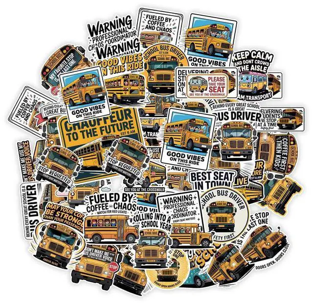 Main image of (1.5-2.5 Inch) 60Pcs School Bus Driver Stickers Pack, Funny Back to School | Decals Waterproof Vinyl for Laptop Water Bottle Phone Notebook Gifts for Drivers Teachers Kids