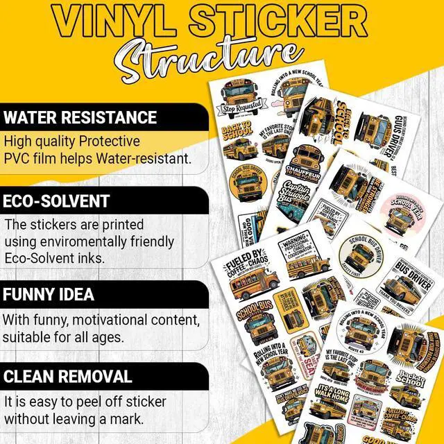 Alt view image 4 of 7 - (1.5-2.5 Inch) 60Pcs School Bus Driver Stickers Pack, Funny Back to School | Decals Waterproof Vinyl for Laptop Water Bottle Phone Notebook Gifts for Drivers Teachers Kids
