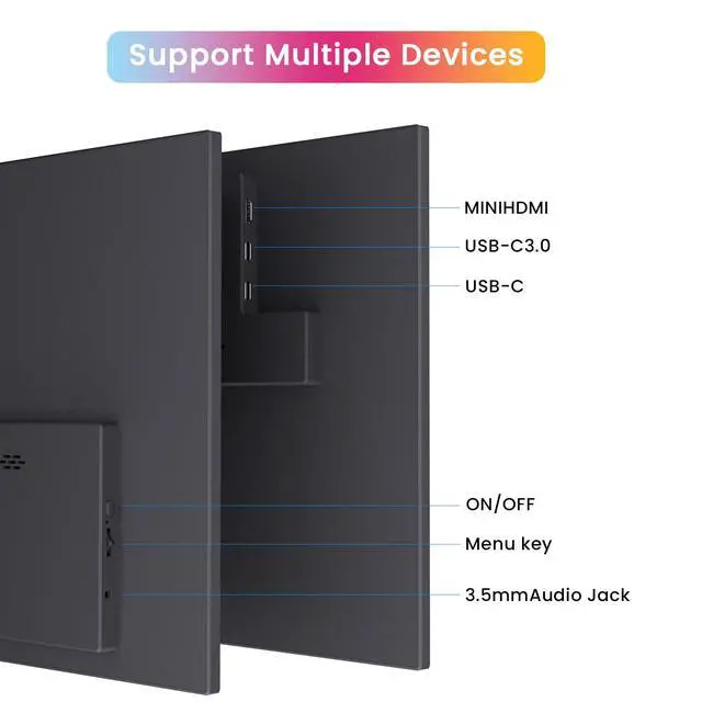 Alt view image 7 of 7 - 16" Portable Monitor 144Hz, 1920x1200 16:10 IPS Laptop Monitor | Kickstand Ultra Slim External Second Screen for Laptop PC Phone PS5 Xbox