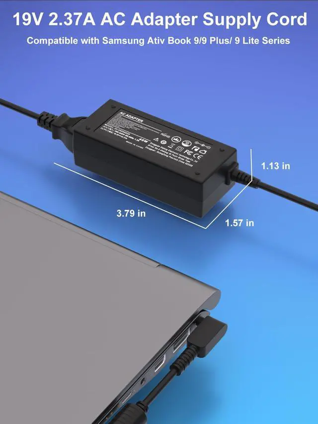 Alt view image 4 of 7 - 45W AC Adapter Compatible with Samsung Ativ Book 9/9 Plus/ 9 Lite/ 9 Spin Laptop Model A13-040N2A PA-1400-96 AD-4019A 19V 2.37A Charger