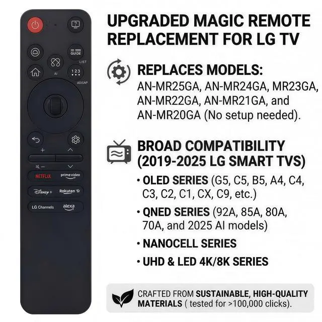 Alt view image 4 of 6 - Magic Remote Replacement for LG Smart TV with Voice Control & Air Mouse Pointer, Compatible with 2019-2025 LG OLED QNED NanoCell 4K 8K TV Replaces AN-MR25GA AN-MR24GA AN-MR23GA AN-MR20GA