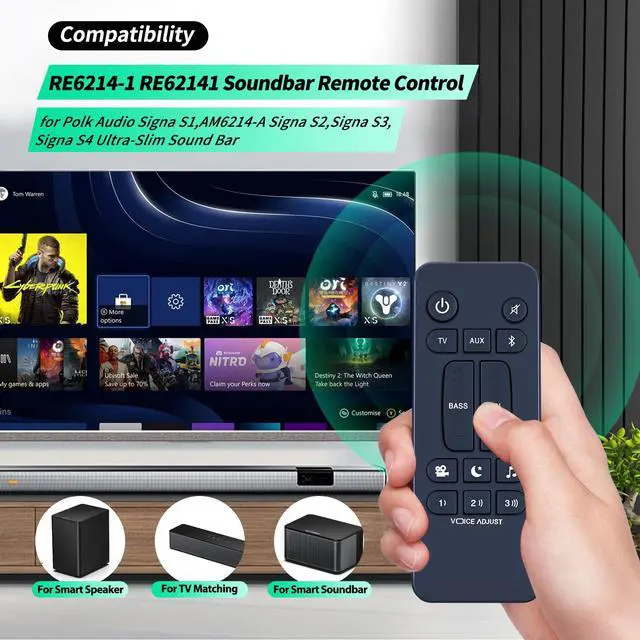 Alt view image 2 of 7 - Universal Soundbar Remote Control for Polk Audio Sound Bar Signa S1 S2 S3 | Replacement Sounbar Remote Control for Polk Audio Signa S1/Signa S2/Signa S3/Signa S4 Ultra-Slim Soundbar, RE6214-1 RE62141