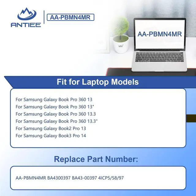 Alt view image 3 of 7 - AA-PBMN4MR Laptop Battery for Samsung Galaxy Book Pro 360 NP930XDB NP935XDB | NP930XED NP930QDB NP930QED NP950QED NP940XFG NP934QED-KA1DE NT930QED-K71A NP930XDB-KD1US NP935XDB-KC2DE BA43-00397 15.44V