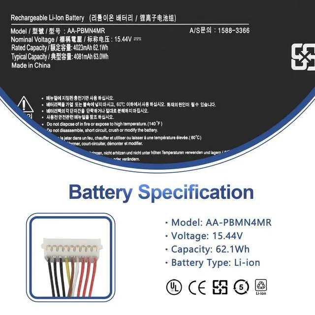 Alt view image 2 of 7 - AA-PBMN4MR Laptop Battery for Samsung Galaxy Book Pro 360 NP930XDB NP935XDB | NP930XED NP930QDB NP930QED NP950QED NP940XFG NP934QED-KA1DE NT930QED-K71A NP930XDB-KD1US NP935XDB-KC2DE BA43-00397 15.44V