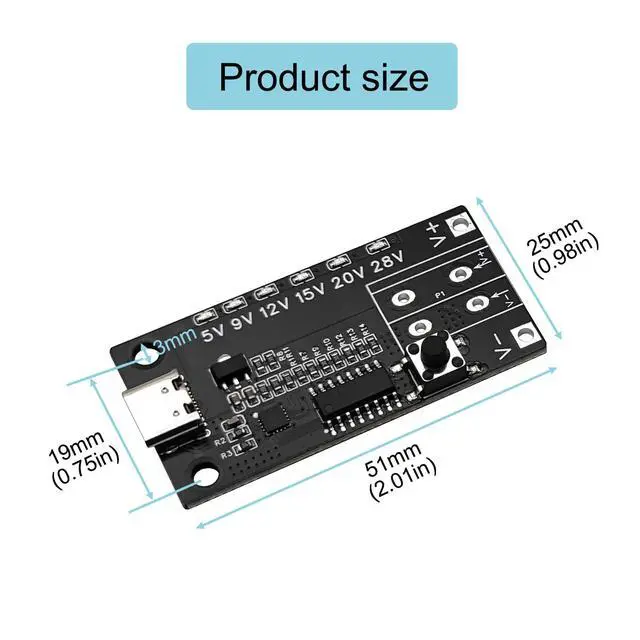 Alt view image 5 of 6 - 1PCS USB-C PD3.0/3.1 QC Trigger Board 5V 9V 12V 15V 20V 28V 5A Adjustable Voltage Trigger Module Type-C Female Input with Indicator