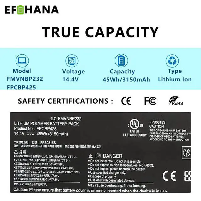 Alt view image 3 of 7 - FPCBP425 FMVNBP232 FPB0315S FPCBP425AP Laptop Battery Replacement for Fujitsu LifeBook T904 T935 T936 U745 14.4V 45Wh 3150mAh