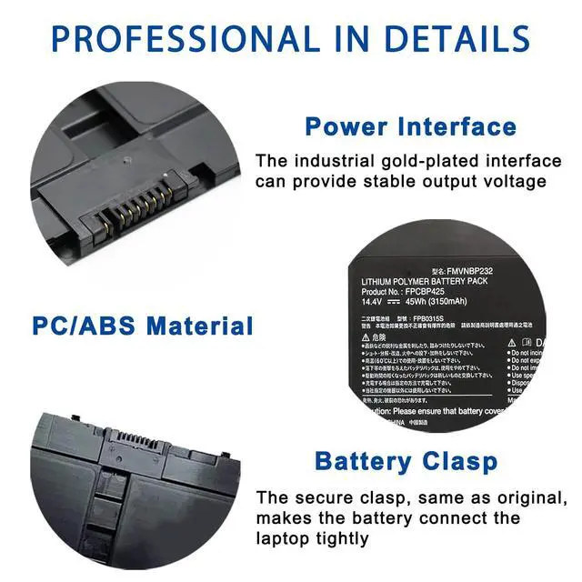 Alt view image 6 of 7 - FPCBP425 FMVNBP232 FPB0315S FPCBP425AP Laptop Battery Replacement for Fujitsu LifeBook T904 T935 T936 U745 14.4V 45Wh 3150mAh
