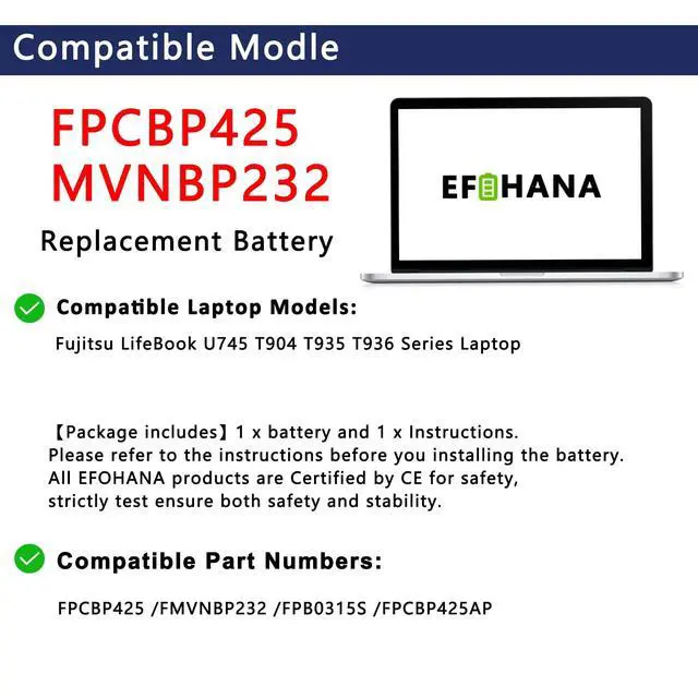 Alt view image 4 of 7 - FPCBP425 FMVNBP232 FPB0315S FPCBP425AP Laptop Battery Replacement for Fujitsu LifeBook T904 T935 T936 U745 14.4V 45Wh 3150mAh