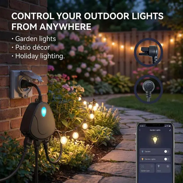 Alt view image 3 of 7 - Outdoor Smart Plug 3 Outlets WiFi Power Strip, 15A 1875W Weatherproof Surge Protector with Timer Countdown, Compatible with Alexa Google Home, 2.4GHz