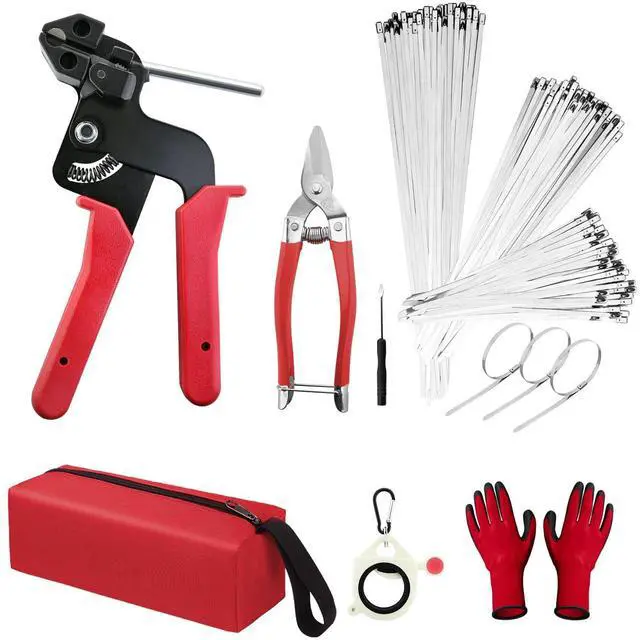 Main image of Metal Zip Ties with Stainless Steel Cable Tie Gun, Special Tool For Fastening and Cutting Steel Zip Ties, 50 Each of 8, 12, 16 Inch Uv Resistant chain link fence Parts For Fence Exhaust Pipe Outdoor