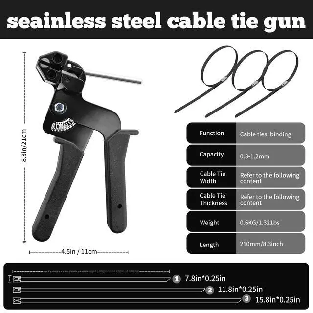 Alt view image 2 of 7 - Metal Zip Ties with Stainless Steel Cable Tie Gun, Special Tool For Fastening and Cutting Steel Zip Ties, 50 Each of 8, 12, 16 Inch Uv Resistant chain link fence Parts For Fence Exhaust Pipe Outdoor