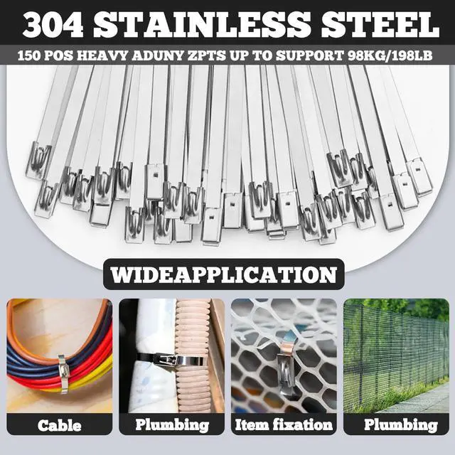 Alt view image 3 of 7 - Metal Zip Ties with Stainless Steel Cable Tie Gun, Special Tool For Fastening and Cutting Steel Zip Ties, 50 Each of 8, 12, 16 Inch Uv Resistant chain link fence Parts For Fence Exhaust Pipe Outdoor
