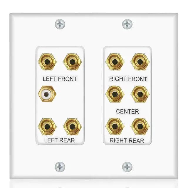 Alt view image 2 of 7 - Home Theater 5.1 Surround Sound Distribution Wall Plate | 10 Banana Binding Post Coupler, For 5 Speakers, 1 RCA for Subwoofer