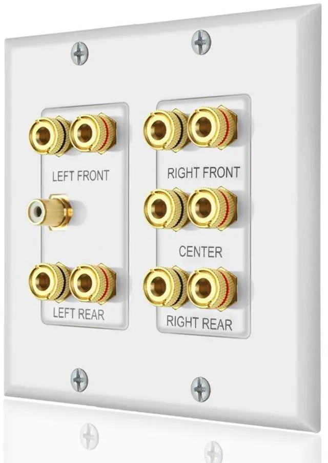 Main image of Home Theater 5.1 Surround Sound Distribution Wall Plate | 10 Banana Binding Post Coupler, For 5 Speakers, 1 RCA for Subwoofer