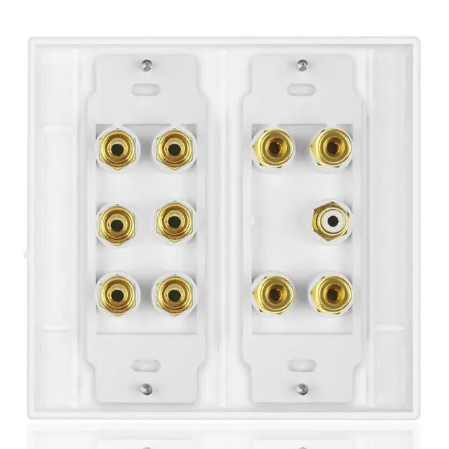 Alt view image 3 of 7 - Home Theater 5.1 Surround Sound Distribution Wall Plate | 10 Banana Binding Post Coupler, For 5 Speakers, 1 RCA for Subwoofer