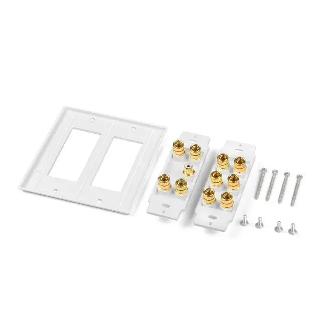 Alt view image 4 of 7 - Home Theater 5.1 Surround Sound Distribution Wall Plate | 10 Banana Binding Post Coupler, For 5 Speakers, 1 RCA for Subwoofer