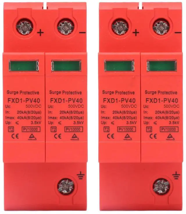 Main image of 2Pcs SPD Protective Devices, DC Photovoltaic Arrester, PC Retardant,Visual Window, 40kA Discharge Current,Nominal 20kA, 3.5kV Voltage Protection Level (DC 500V)