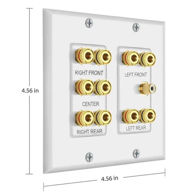 Alt view image 7 of 7 - Home Theater 5.1 Surround Sound Distribution Wall Plate | 10 Banana Binding Post Coupler, For 5 Speakers, 1 RCA for Subwoofer
