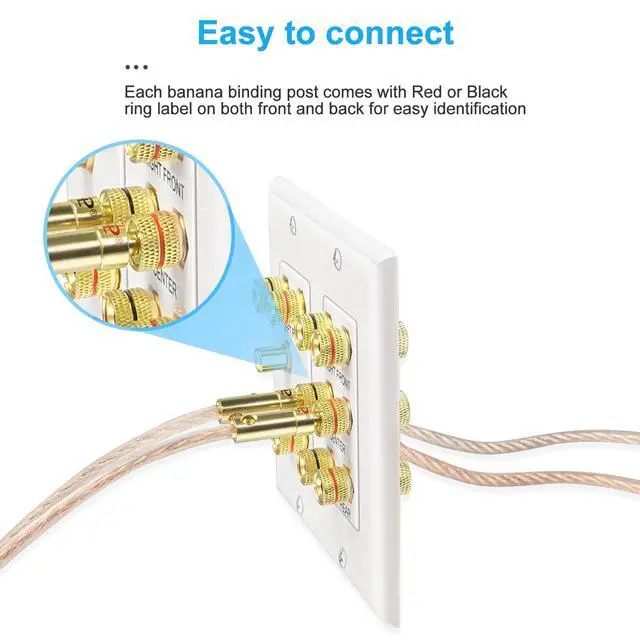 Alt view image 6 of 7 - Home Theater 5.1 Surround Sound Distribution Wall Plate | 10 Banana Binding Post Coupler, For 5 Speakers, 1 RCA for Subwoofer