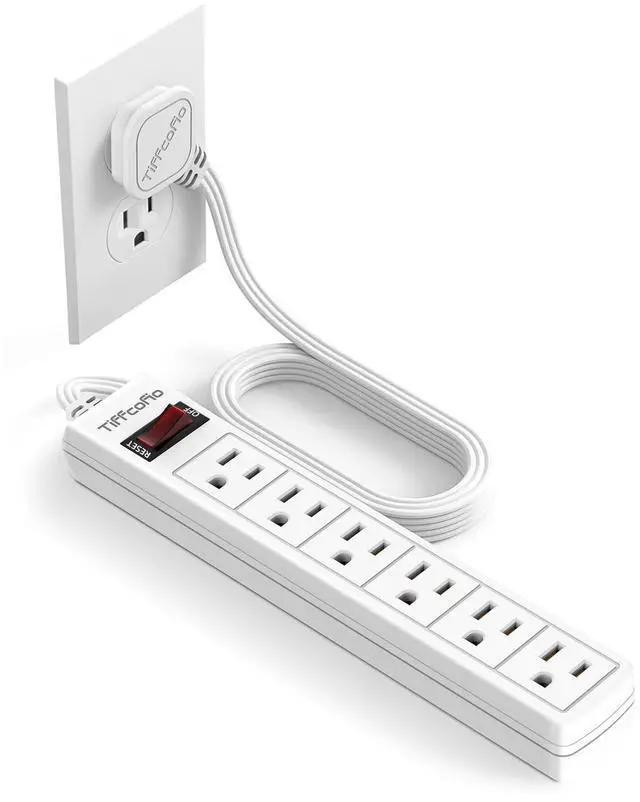 Main image of Flat Plug Power Strip, 5 FT Flat Extension Cord, 6 Outlets with 600J Surge Protection, Wall Mountable for Home and Office