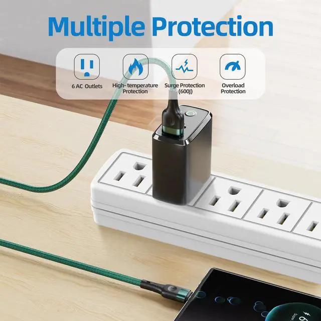 Alt view image 3 of 7 - Flat Plug Power Strip, 5 FT Flat Extension Cord, 6 Outlets with 600J Surge Protection, Wall Mountable for Home and Office