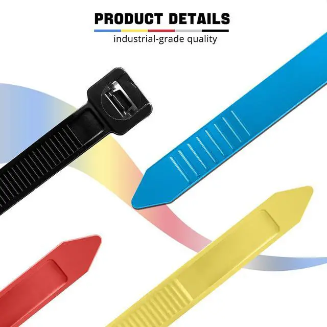 Alt view image 3 of 7 - 100PCS 18 Inch Colored Zip Ties, 120LBS Strength Heavy Duty, PA66 Nylon | 0.3 inch Wide, Assorted 5 Colors, Self-Locking UV Resistant Cable Ties for Color-Coded Cable Management