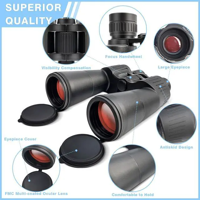 Alt view image 5 of 6 - 12x60 Binoculars for Adults High Powered Stargazing Long Range UHD | Waterproof Fogproof BAK4 Prism FMC Lens HD Optics Astronomy Hunting Bird Watching Low Light Vision Phone Adapter Binocular