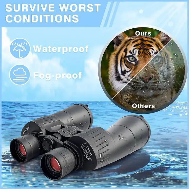 Alt view image 3 of 6 - 12x60 Binoculars for Adults High Powered Stargazing Long Range UHD | Waterproof Fogproof BAK4 Prism FMC Lens HD Optics Astronomy Hunting Bird Watching Low Light Vision Phone Adapter Binocular